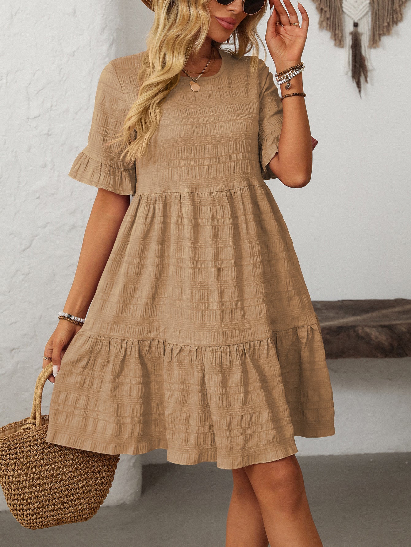 Vianne Textured Tiered Short-Sleeve Dress