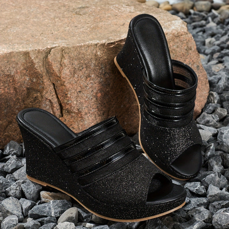 Cynthia Glitter Wedge Sandals