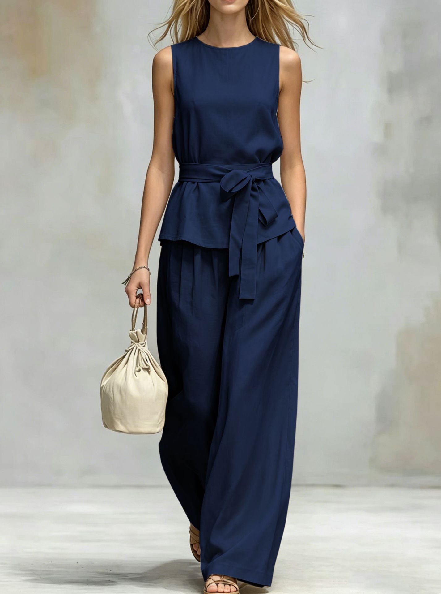 Ilena Sleeveless Tie-Waist Two Piece Pants Set