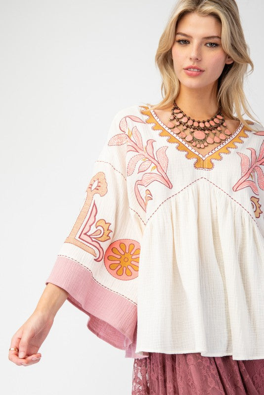Norma Embroidered Boho Blouse