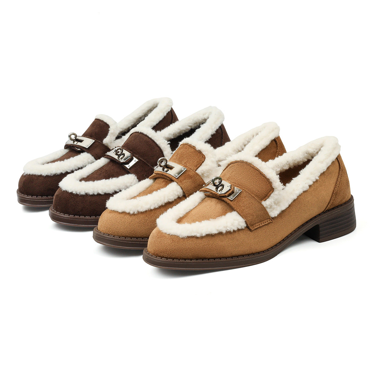 Hadewych Shearling-Trim Block Heel Loafers
