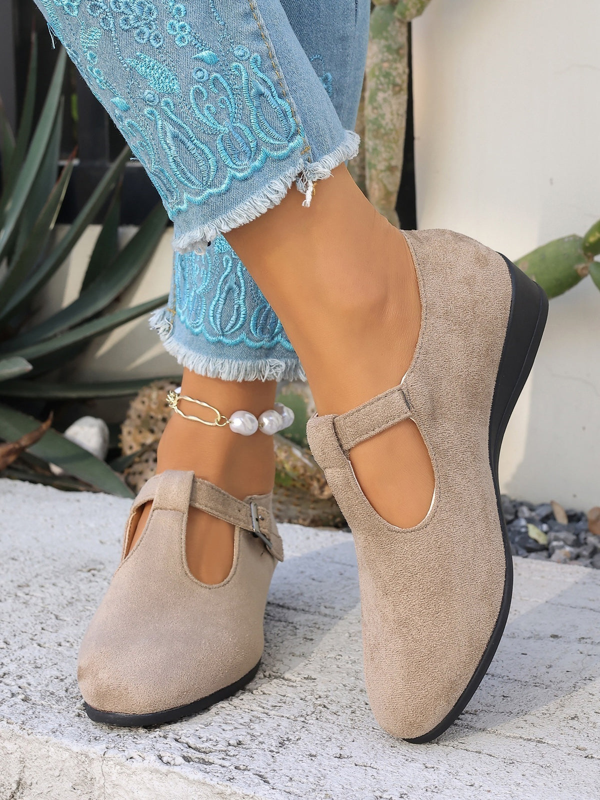 Cosette T-Strap Suede Wedge Mary Janes