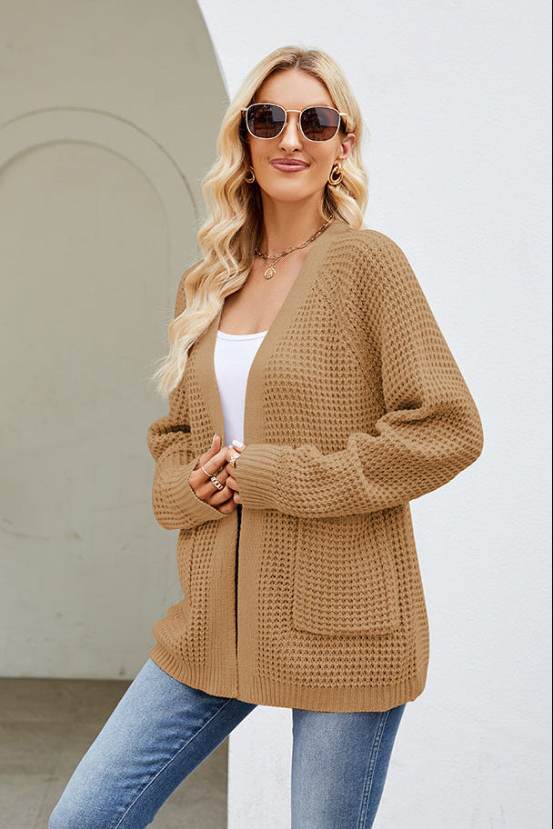 Margo & Main – waffle knit open front cardigan, detail view, US women's sizes