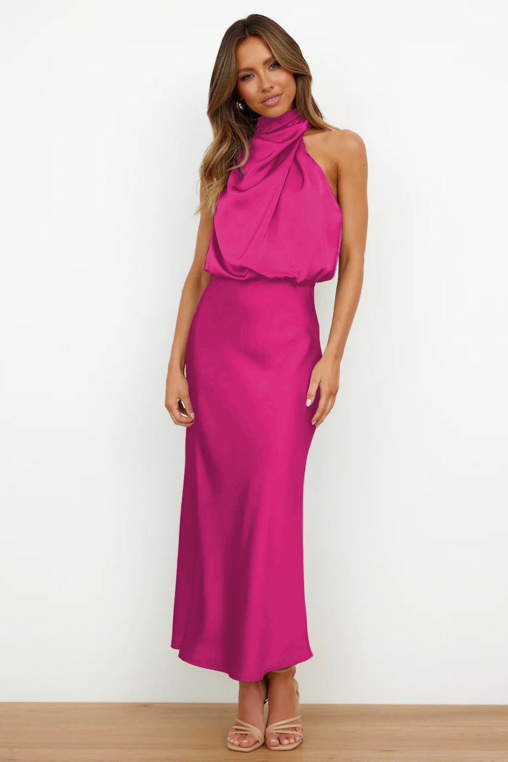 Elara Draped Satin Midi Dress