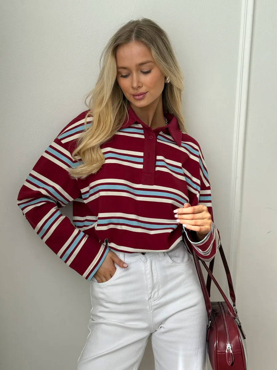 Esperanza Striped Cotton Long Sleeve Polo Shirt