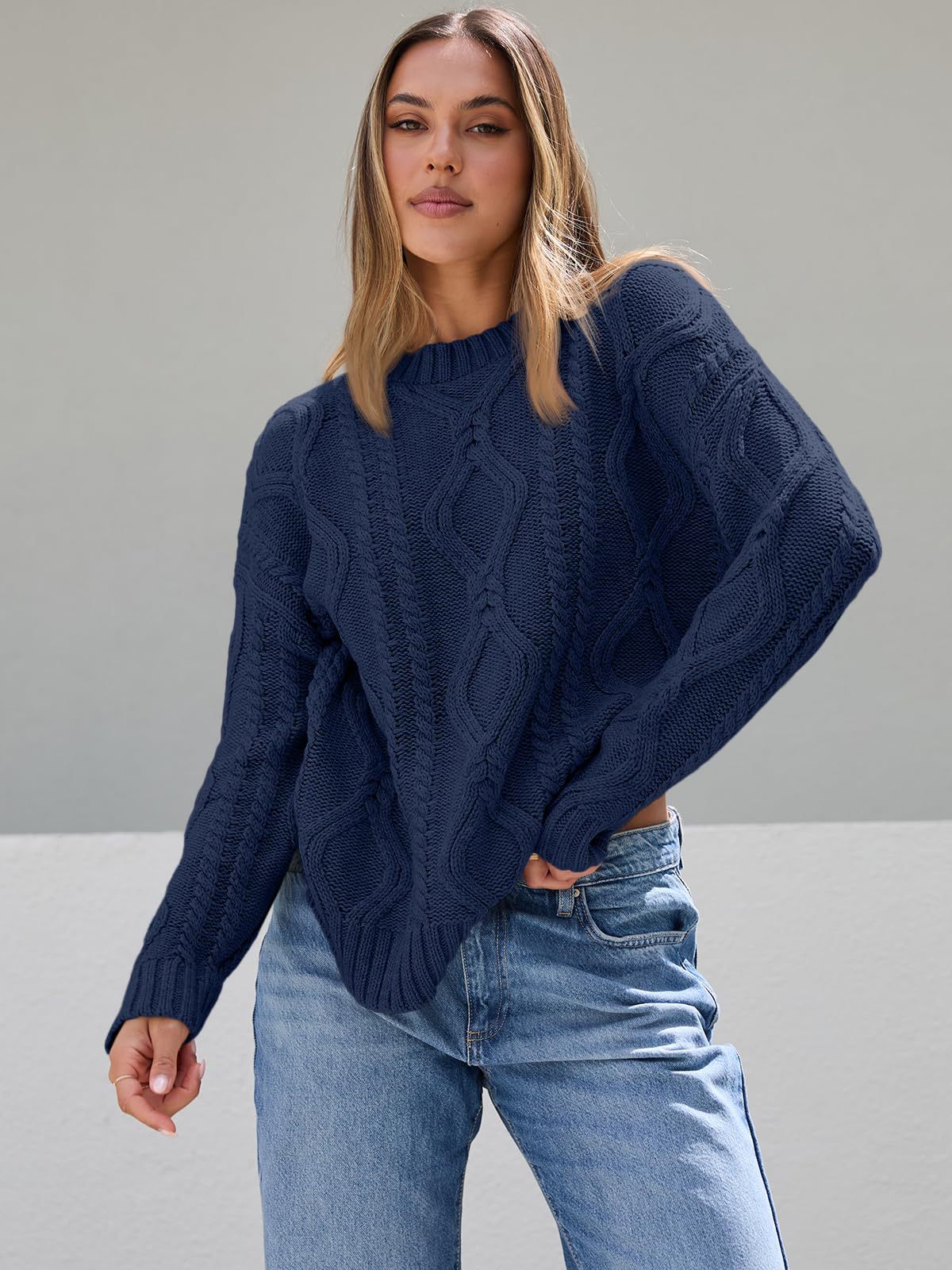 Roxelana Oversized Cable Knit Crew Sweater