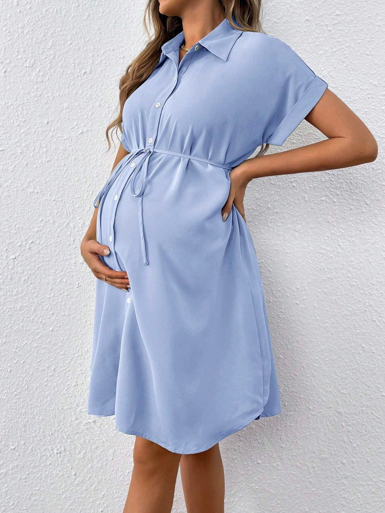 Camille Maternity Belted Shirt Dress