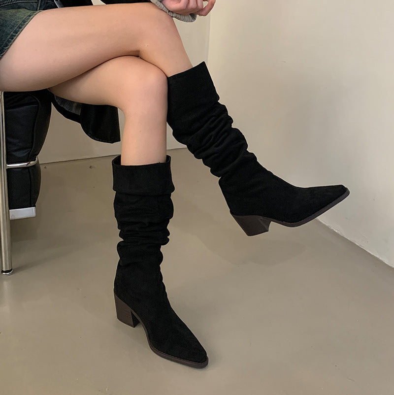 Primrose Pointed-Toe Block Heel Knee-High Boots