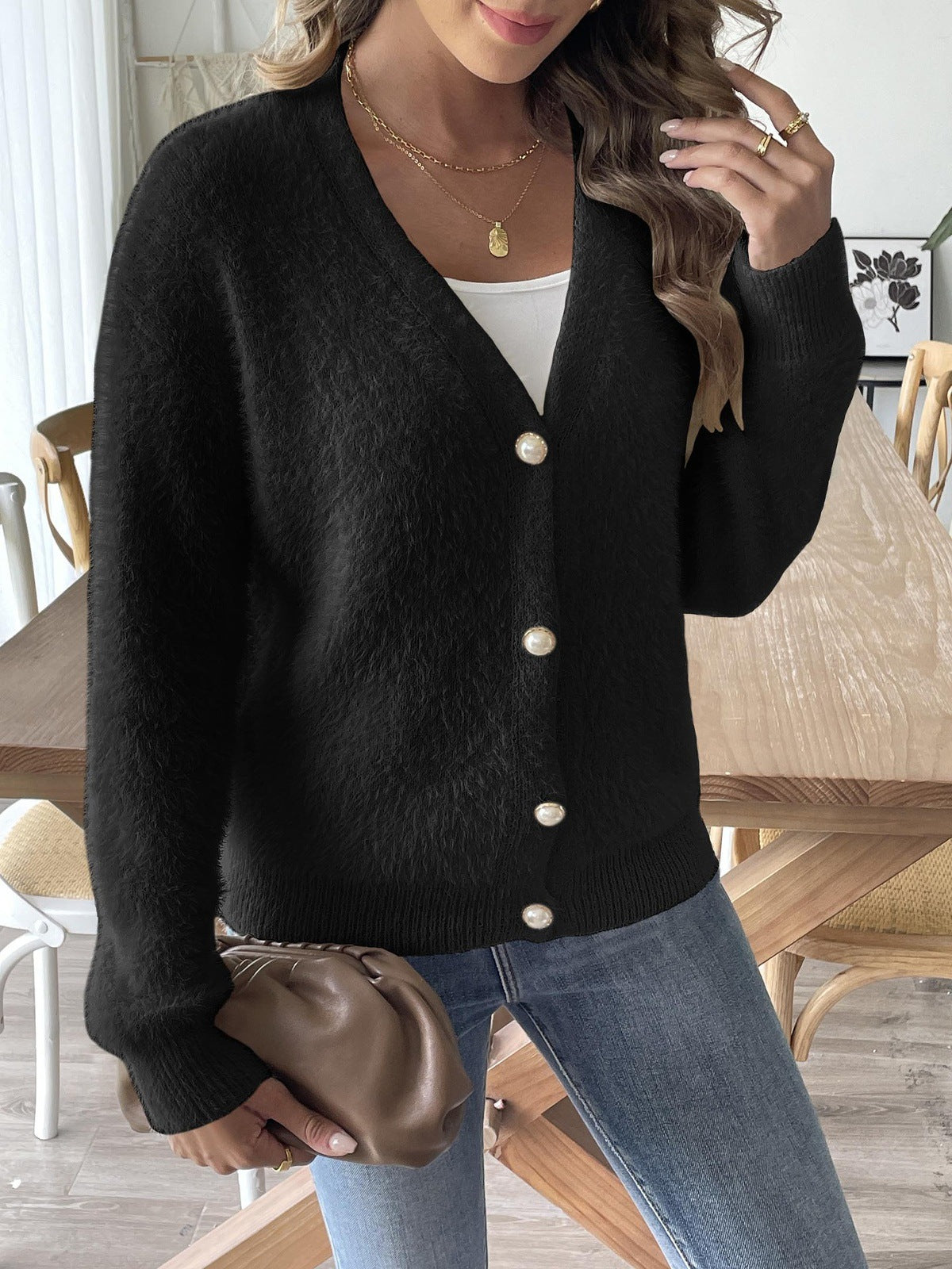 Talise Faux Mink Pearl Cardigan