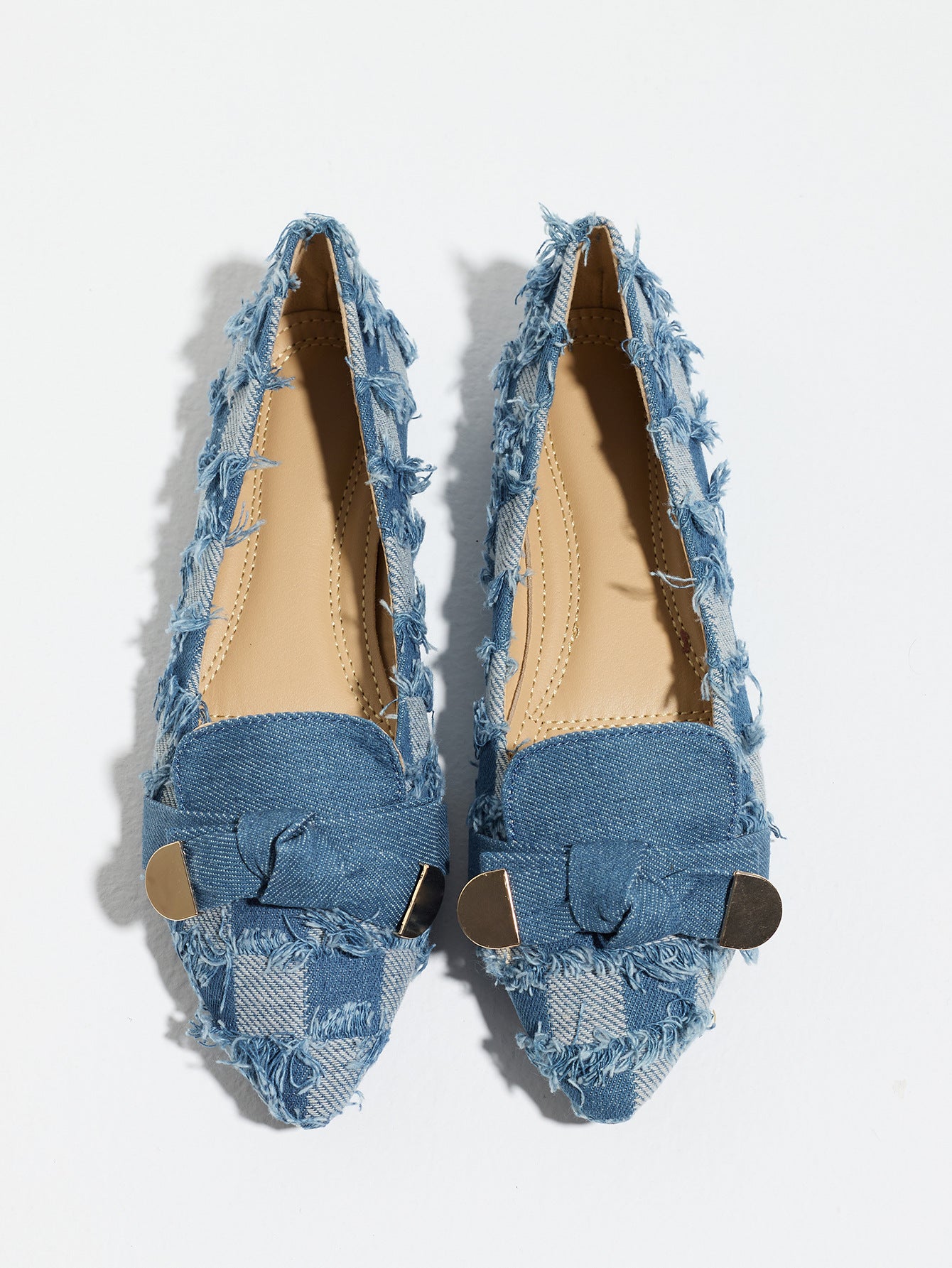 Margo & Main – blue denim pointed toe slip-on flats, fabric detail, US women's sizes