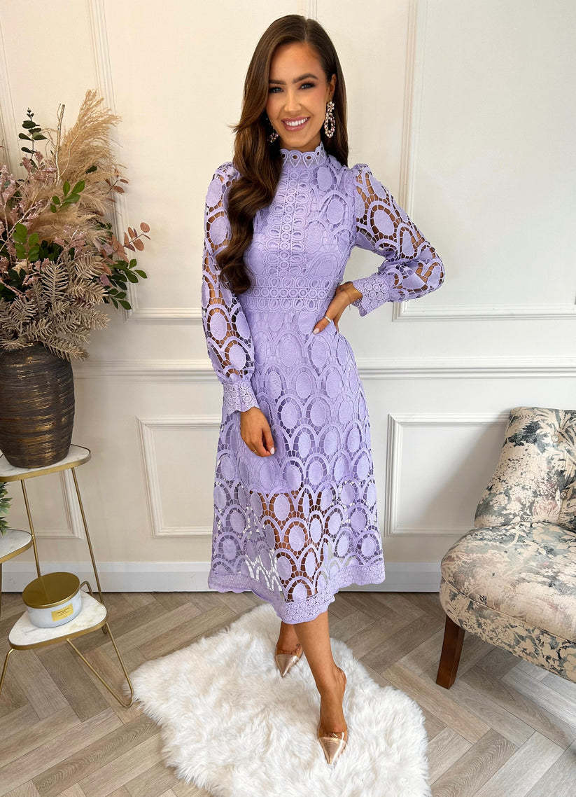 Nanna Crochet Lace Mock Neck Midi Dress