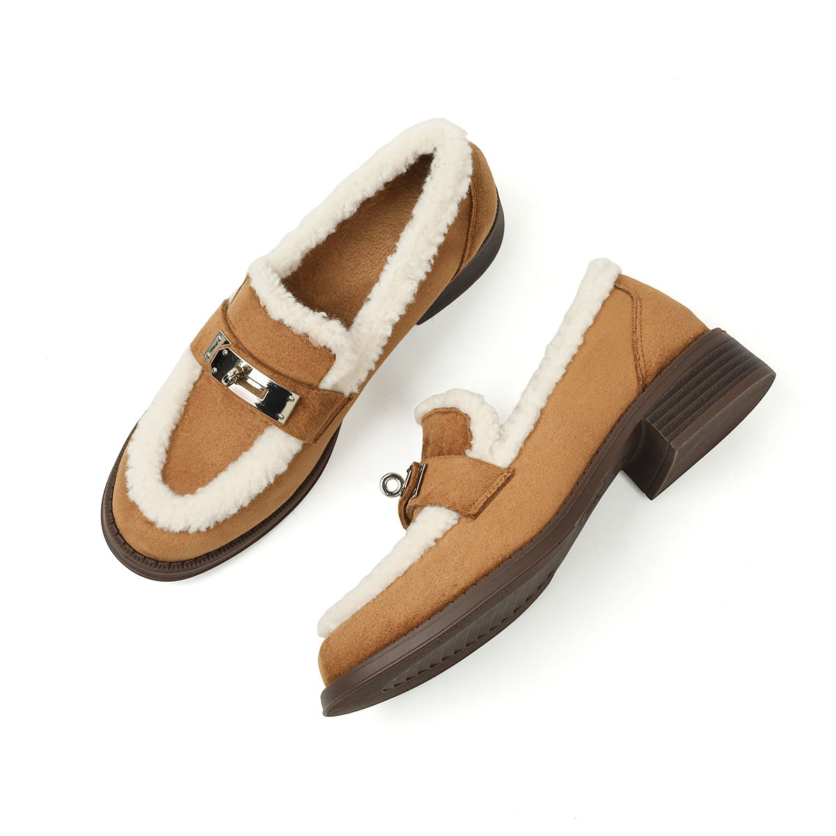 Hadewych Shearling-Trim Block Heel Loafers