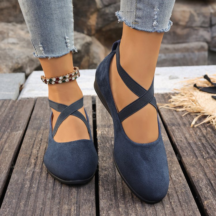 Tosca Suede Cross-Strap Low-Wedge Flats