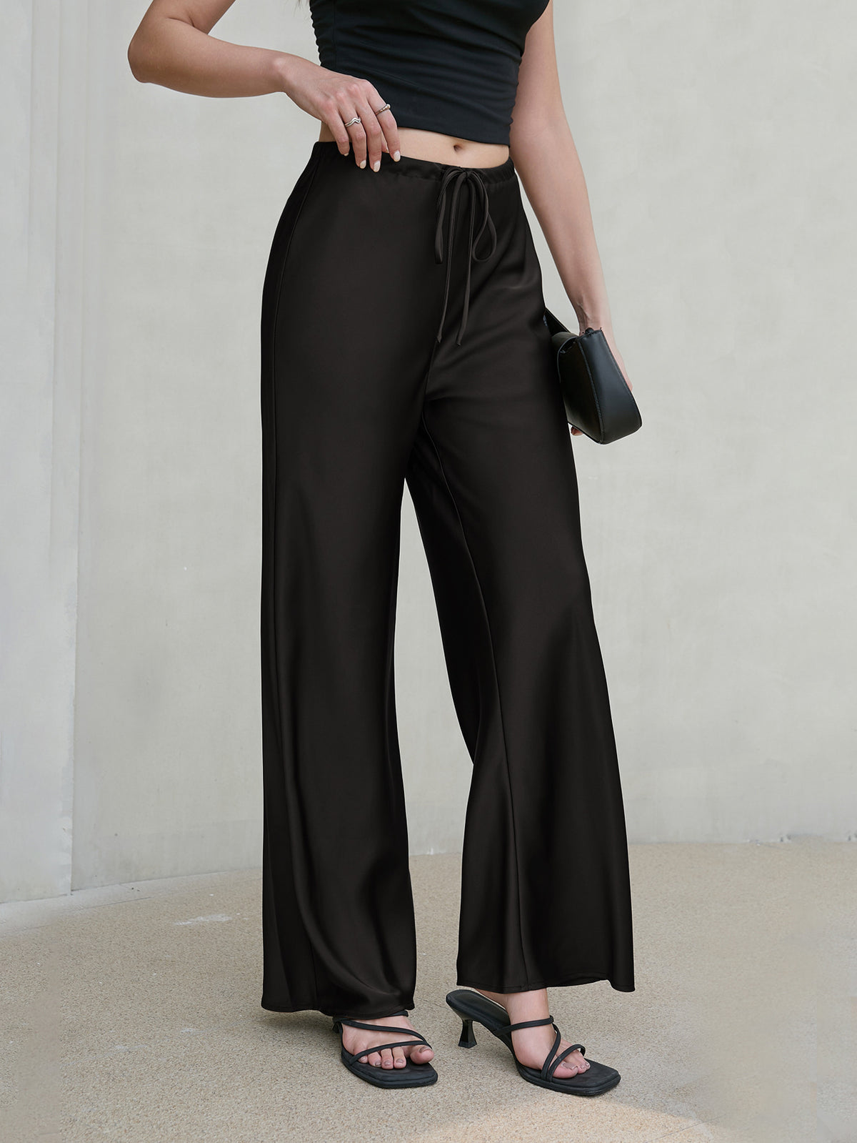 Ondine Satin Drawstring Wide-Leg Pants