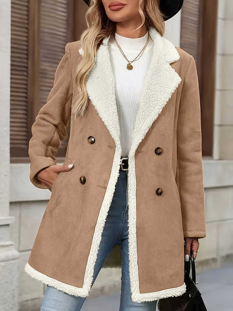 Nicolette Faux Suede Sherpa Trim Coat