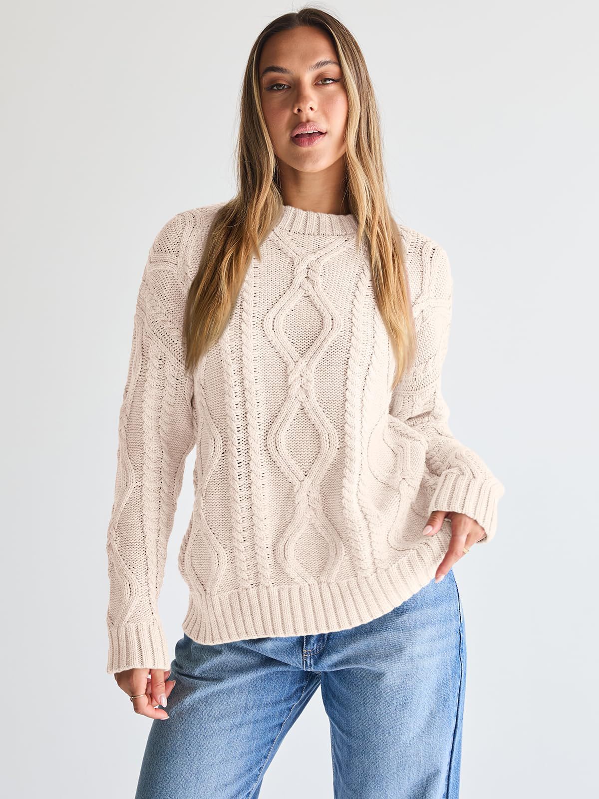 Roxelana Oversized Cable Knit Crew Sweater