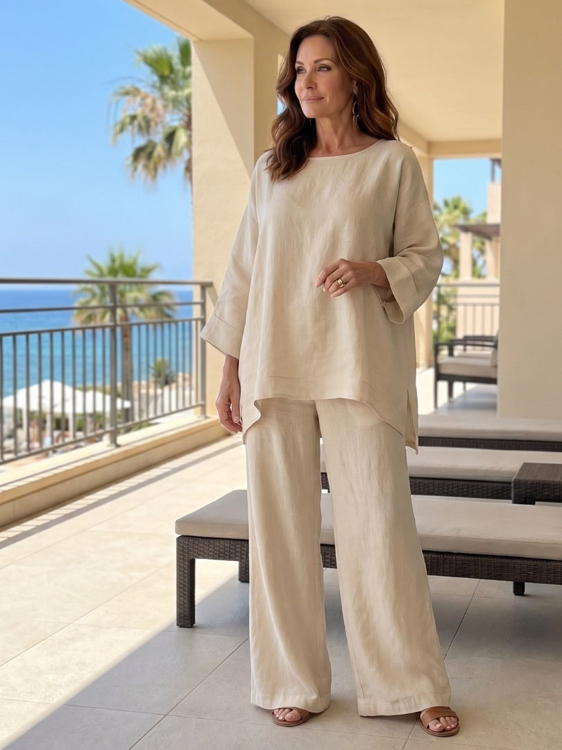 Neoma Linen Blend Wide Leg Pants Set