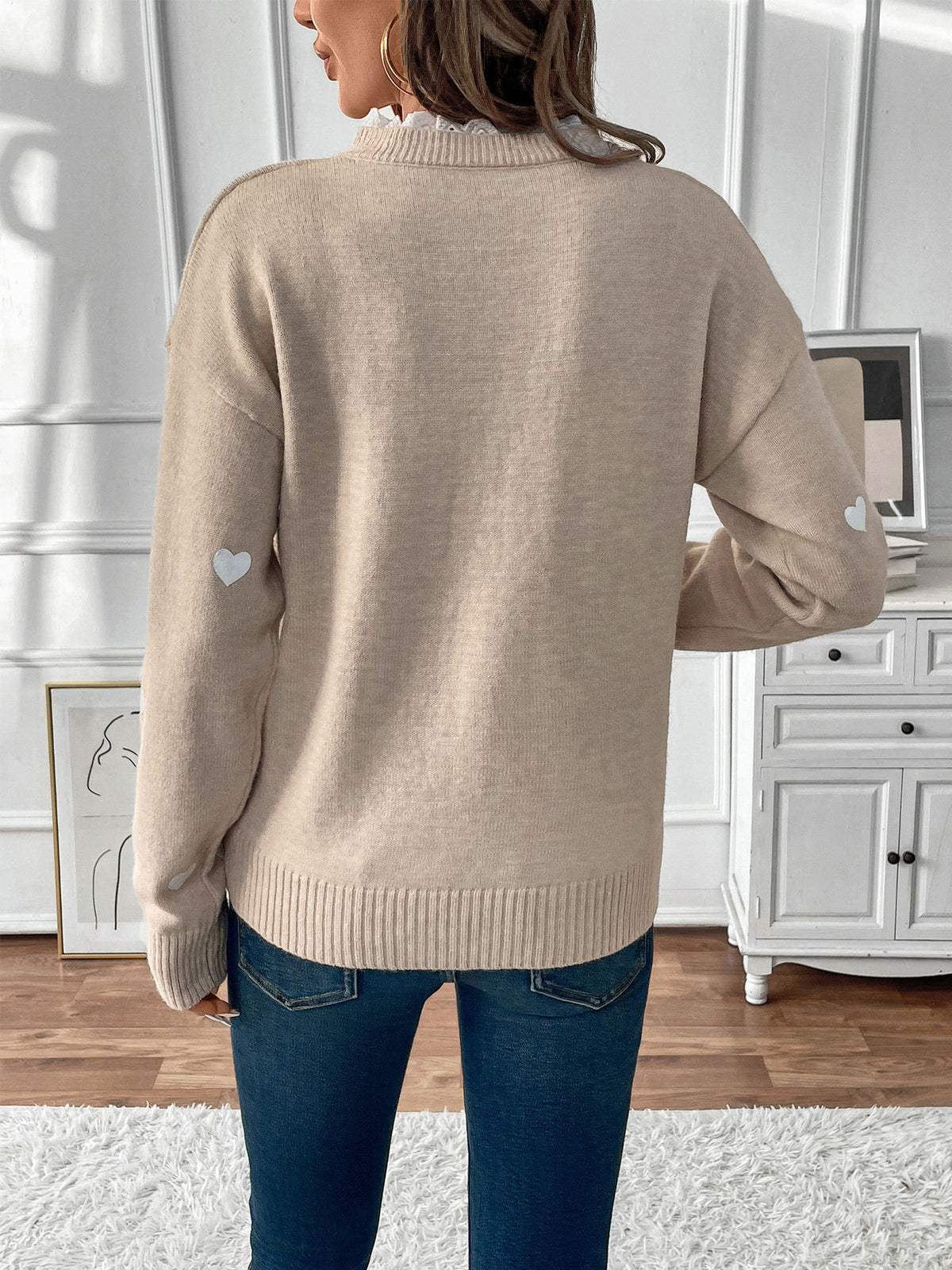 Candela Heart Embroidered Lace V-Neck Sweater