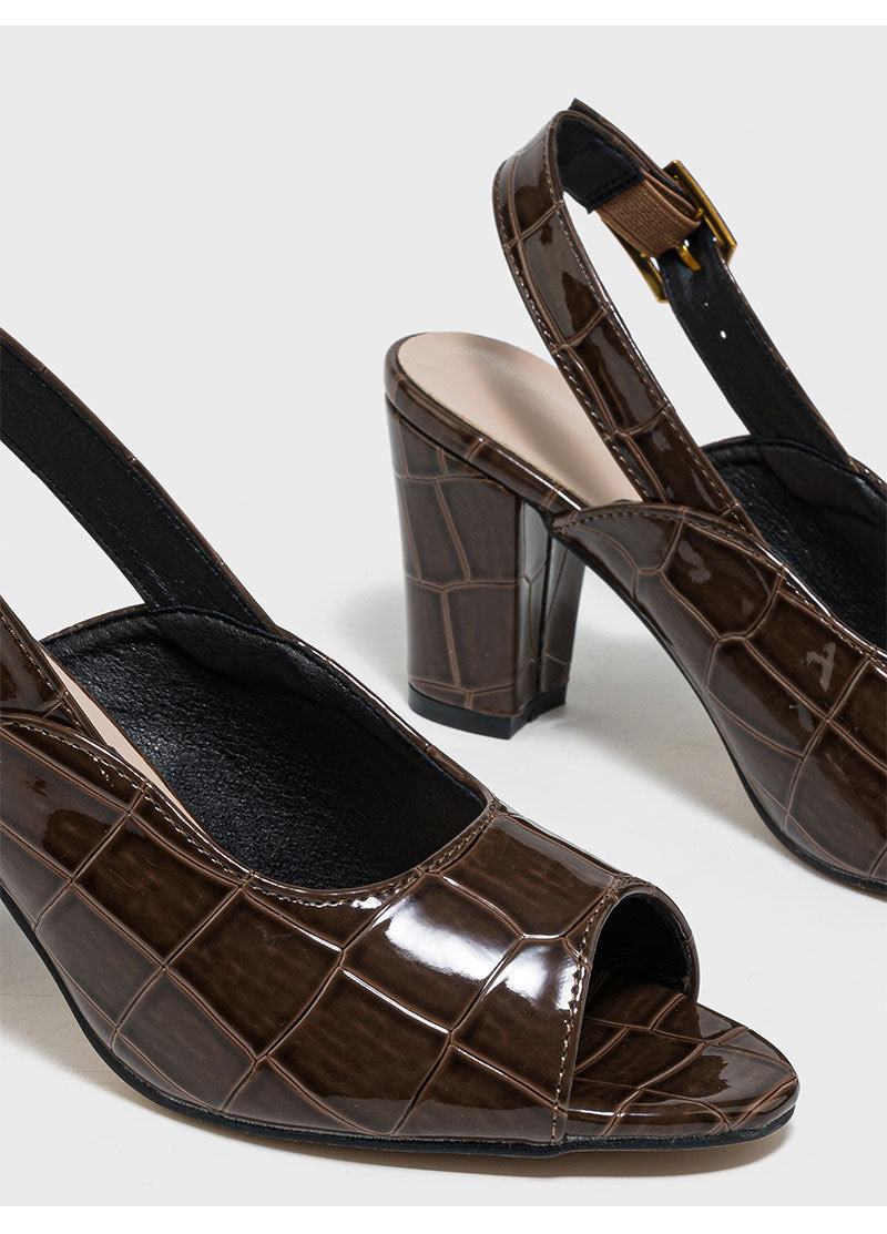 Loretta Croc-Embossed Slingback Heels