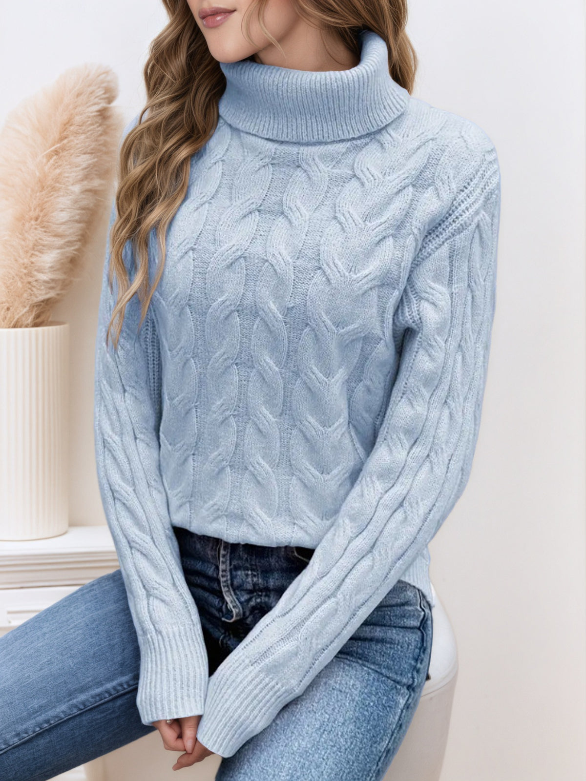 Margery Cable Knit Relaxed Turtleneck Sweater