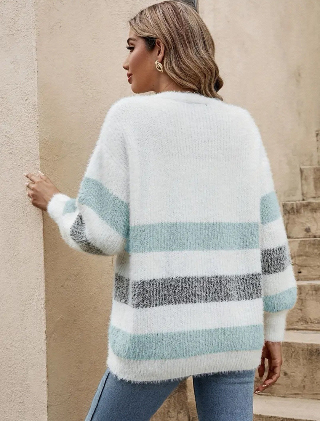 Orla Fuzzy Striped Button-Front Cardigan