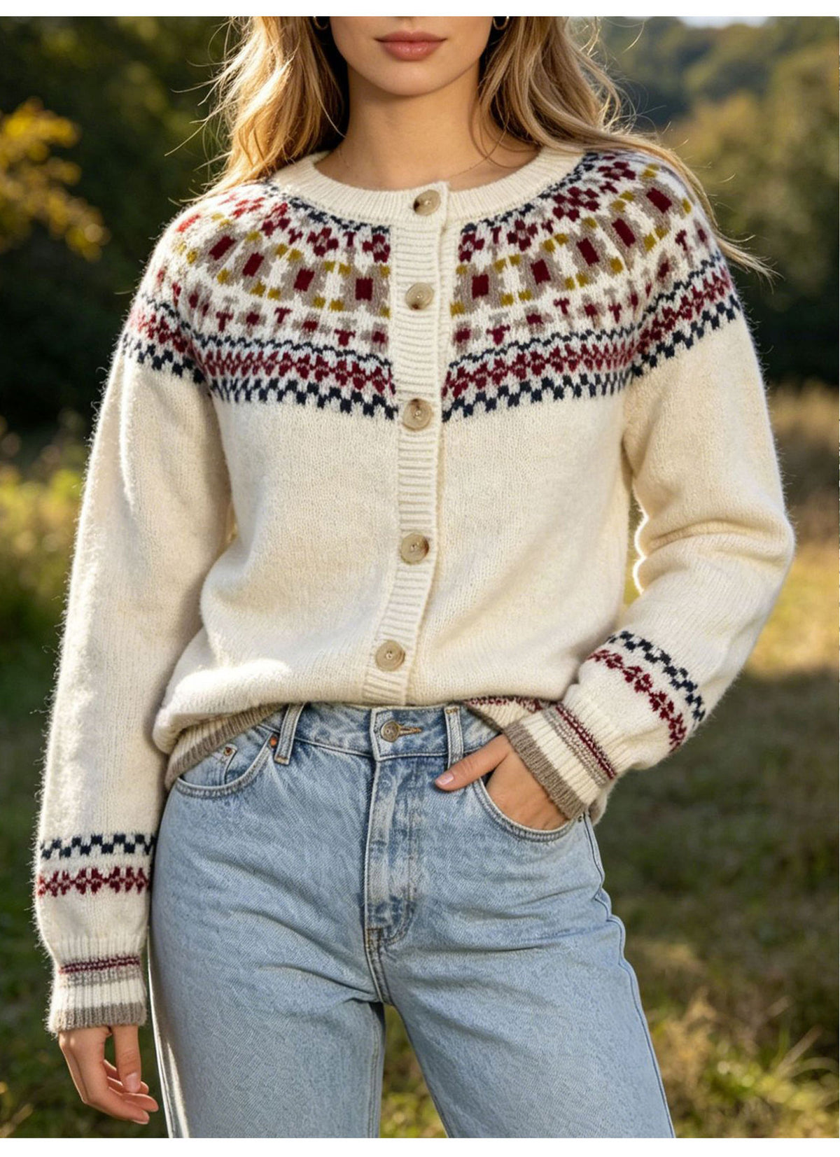 Bellamy Fair Isle Yoke Button Cardigan