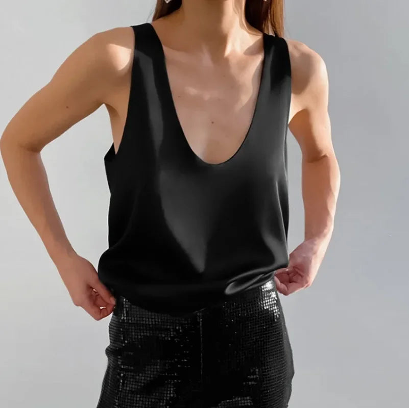 Lisa Satin V-Neck Tank Top