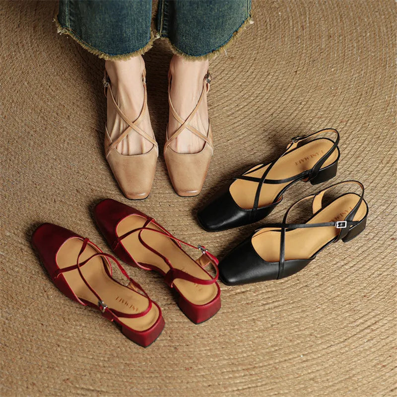 Margo & Main – slingback mary jane color range laid out around a model, US women’s sizes