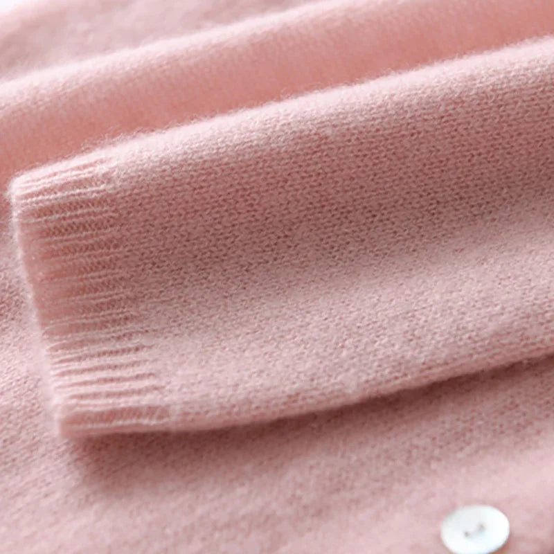 Margo & Main – pink asymmetric button knit sweater cuff and fabric texture detail, US women's sizes