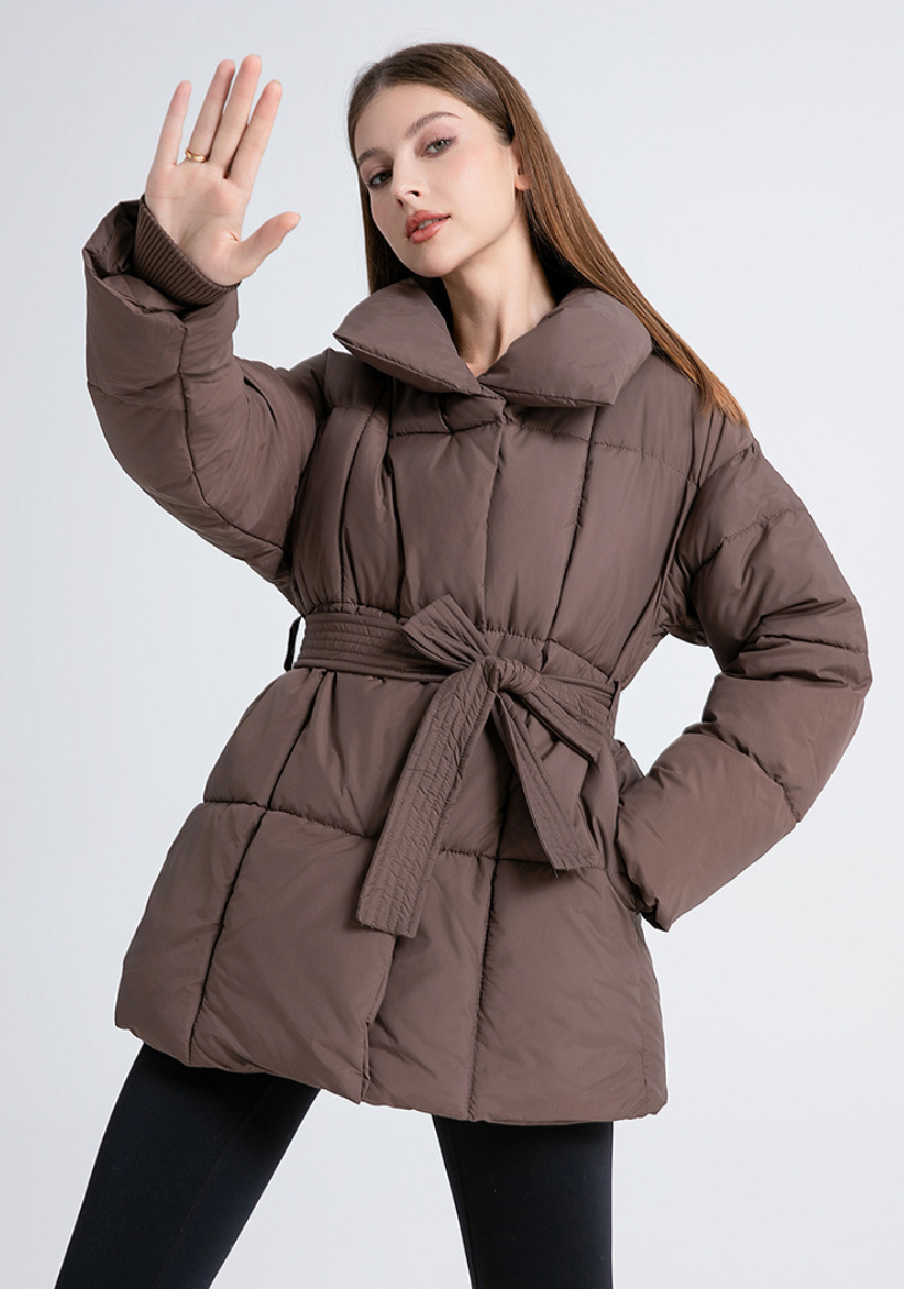 Gertrude Belted Stand Collar Puffer Jacket