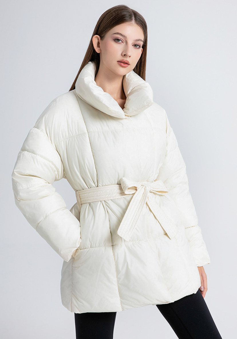 Gertrude Belted Stand Collar Puffer Jacket
