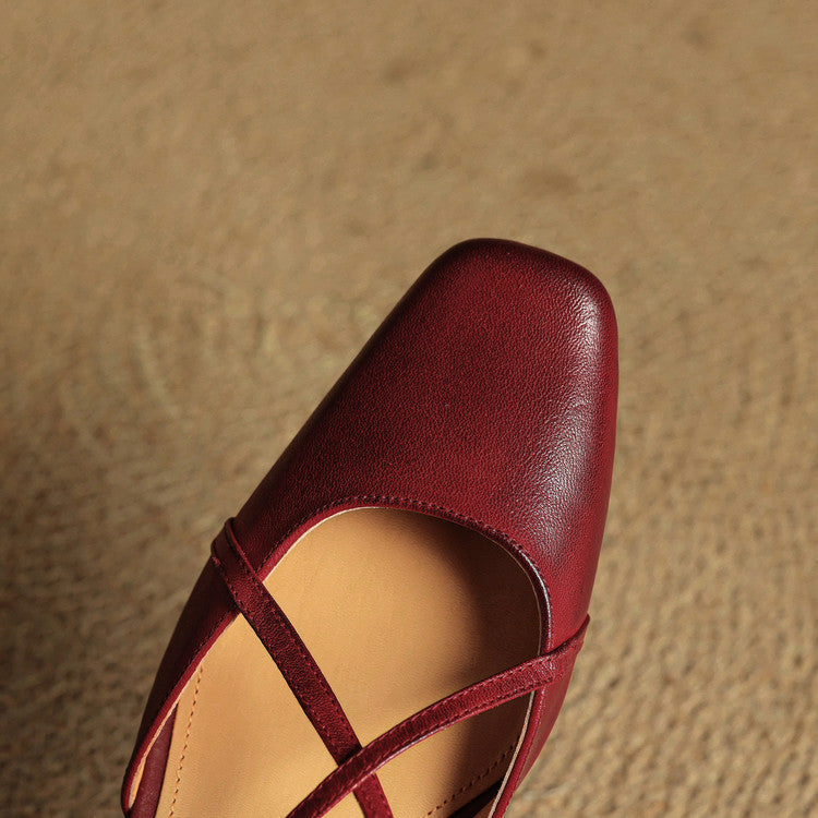 Margo & Main – burgundy slingback mary jane square toe and strap close up, US women’s sizes