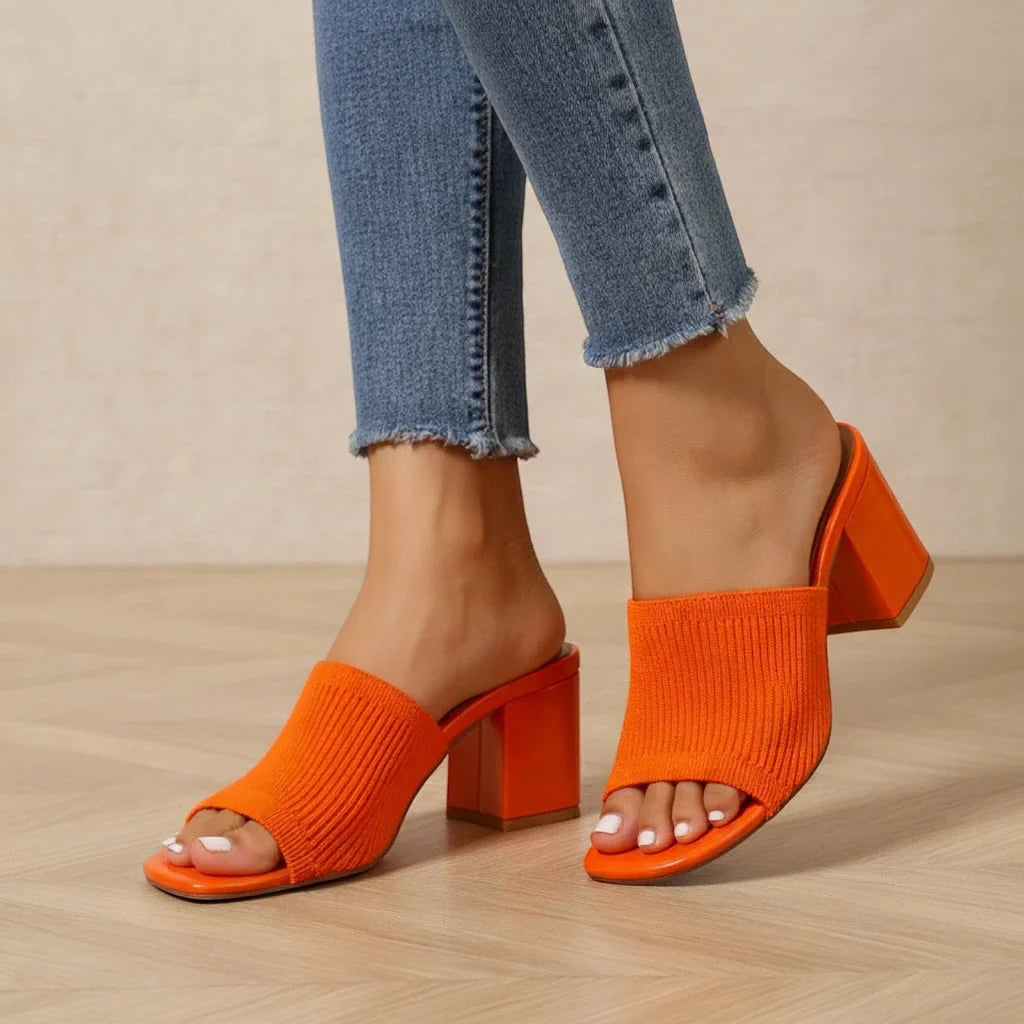 Sabine Knit Block Heel Slide Sandals