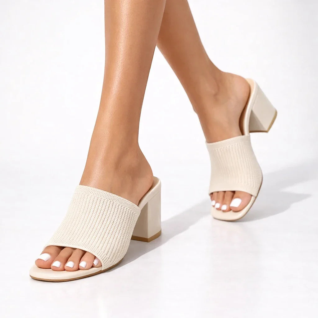 Sabine Knit Block Heel Slide Sandals