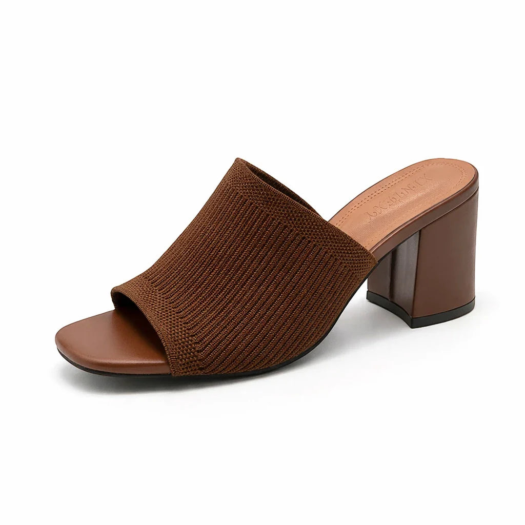 Sabine Knit Block Heel Slide Sandals