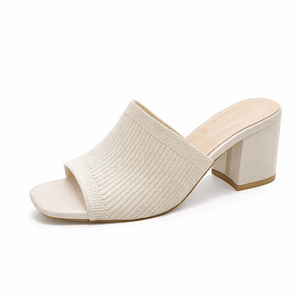 Sabine Knit Block Heel Slide Sandals