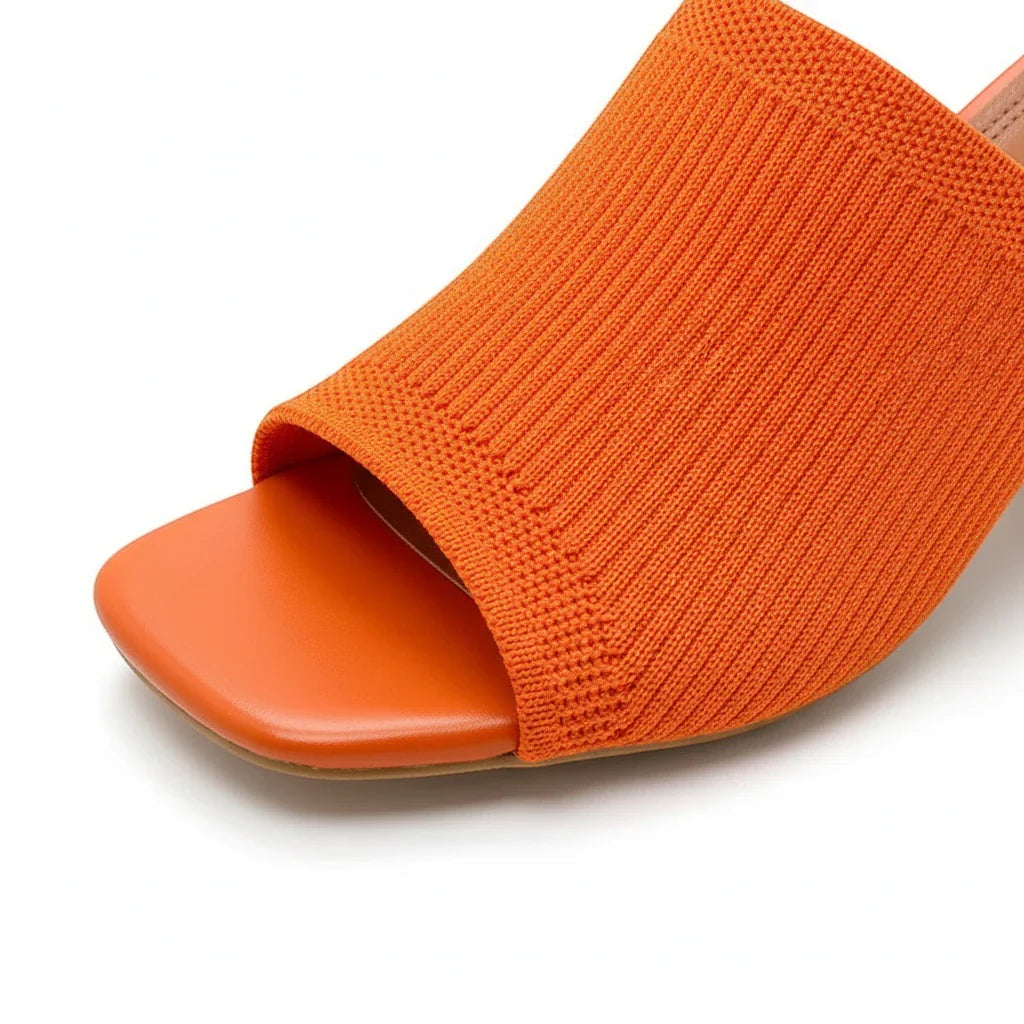 Sabine Knit Block Heel Slide Sandals