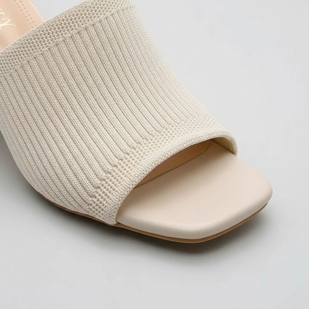 Sabine Knit Block Heel Slide Sandals