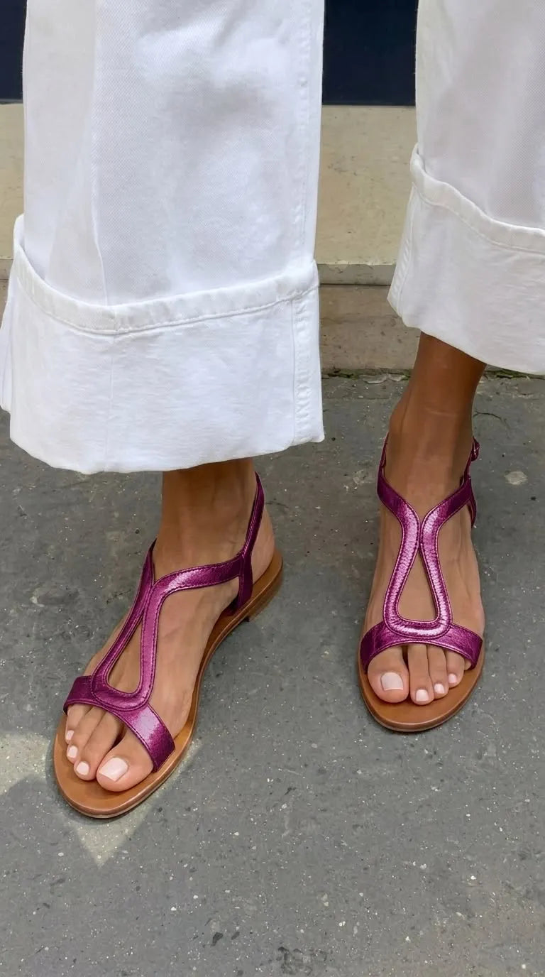 Livia Metallic T-Strap Sandals