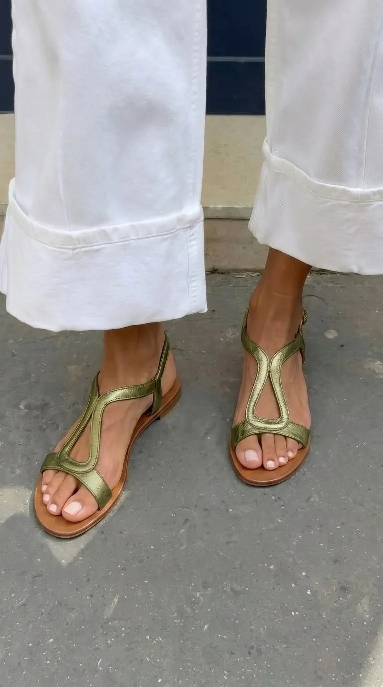 Livia Metallic T-Strap Sandals