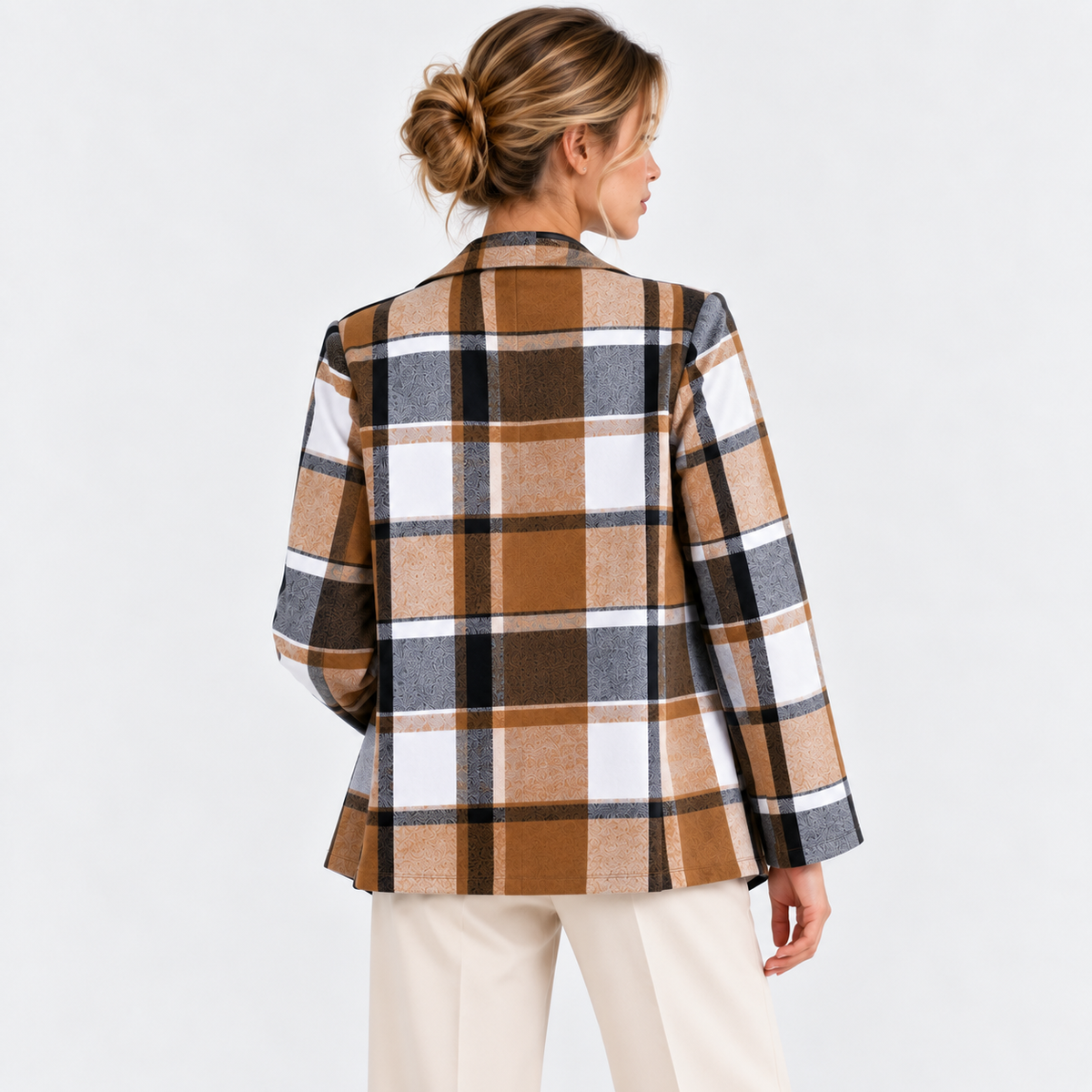 Trudy Plaid Drape Collar Open Front Jacket