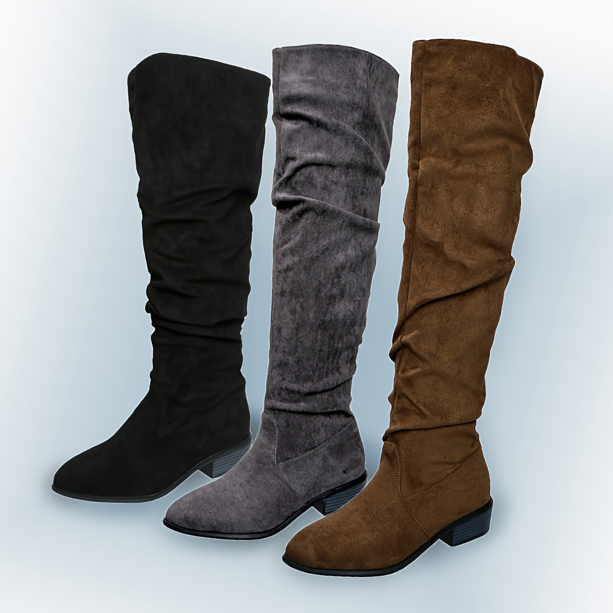 Margo & Main – slouchy over-the-knee boots in black, gray and brown together, US women’s sizes