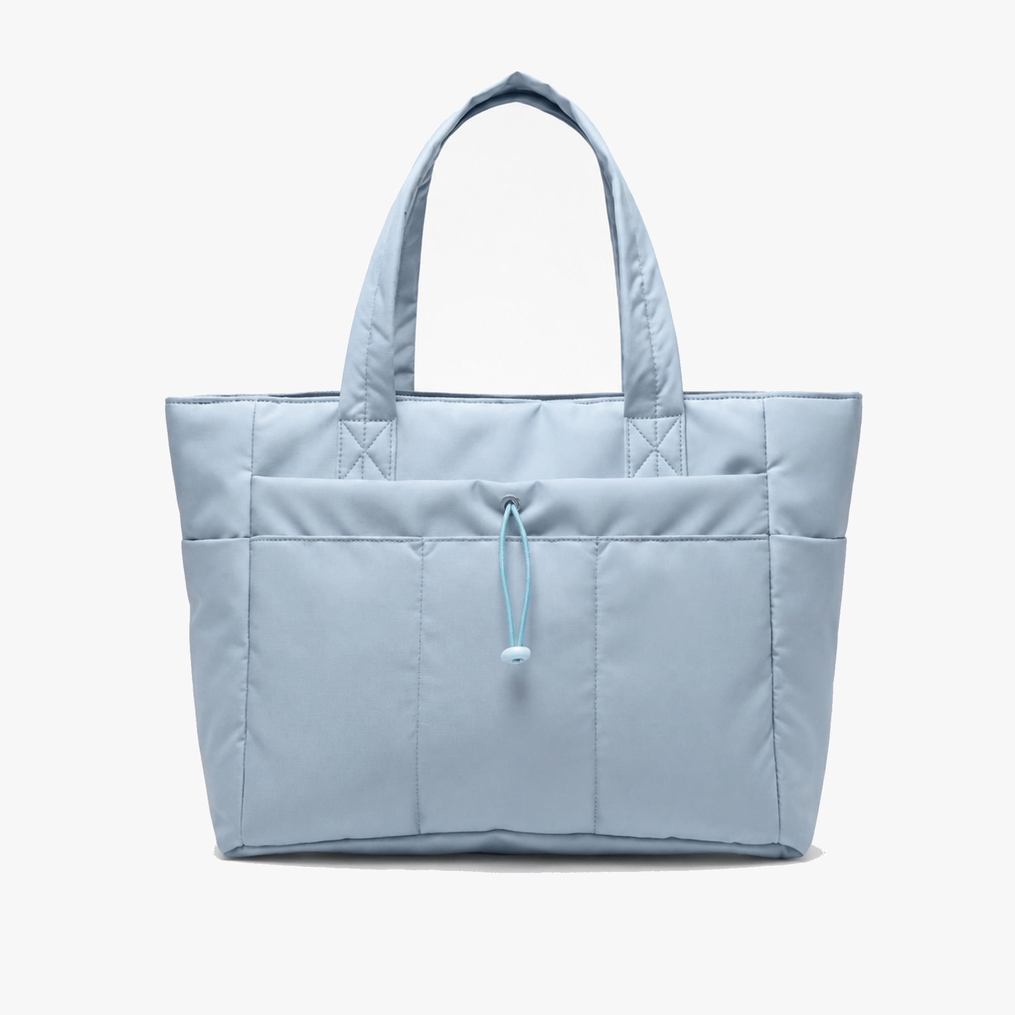 Margo & Main – Tova blue quilted nylon tote, studio product view on a plain background