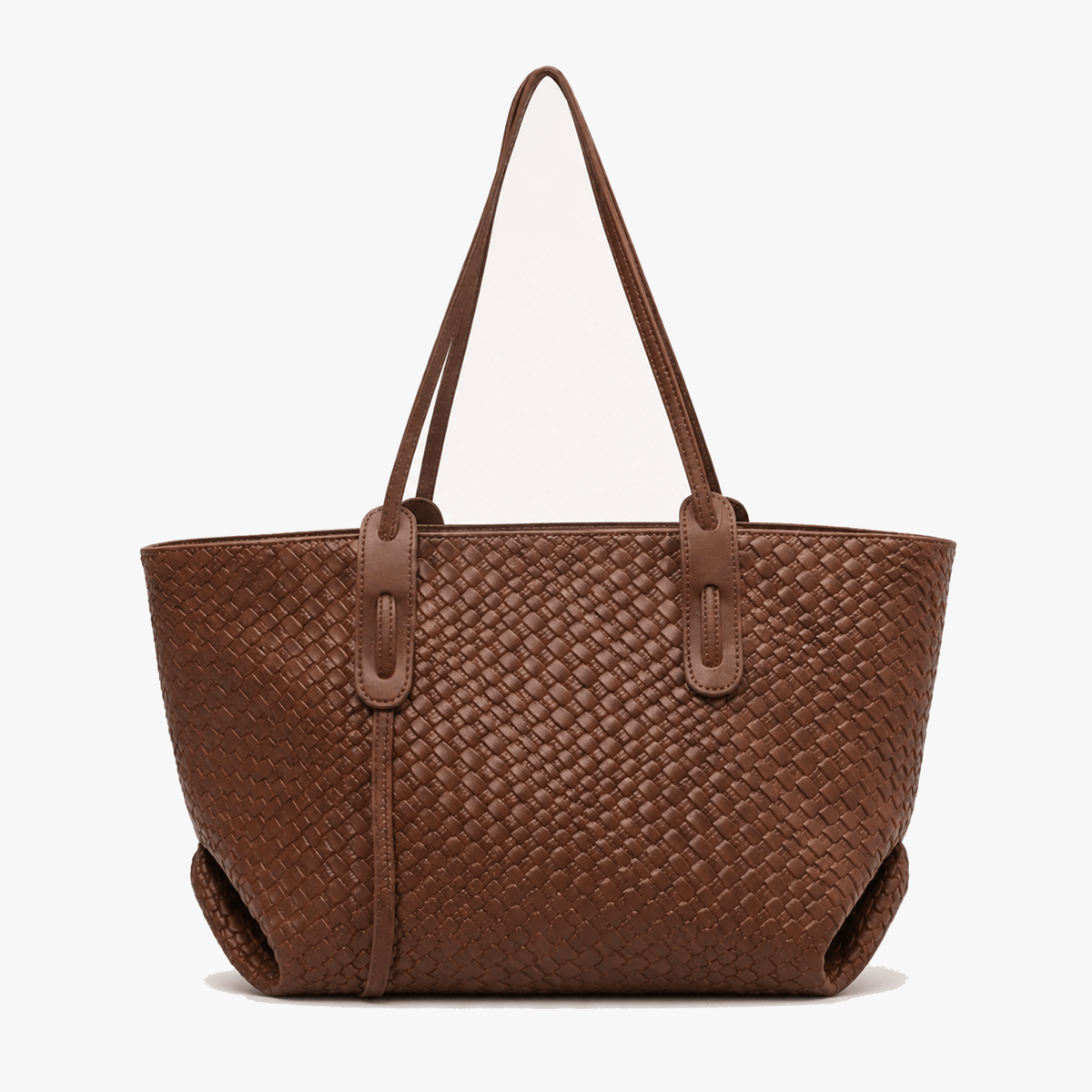 Margo & Main – Tessara brown woven shoulder tote, studio view on a light background