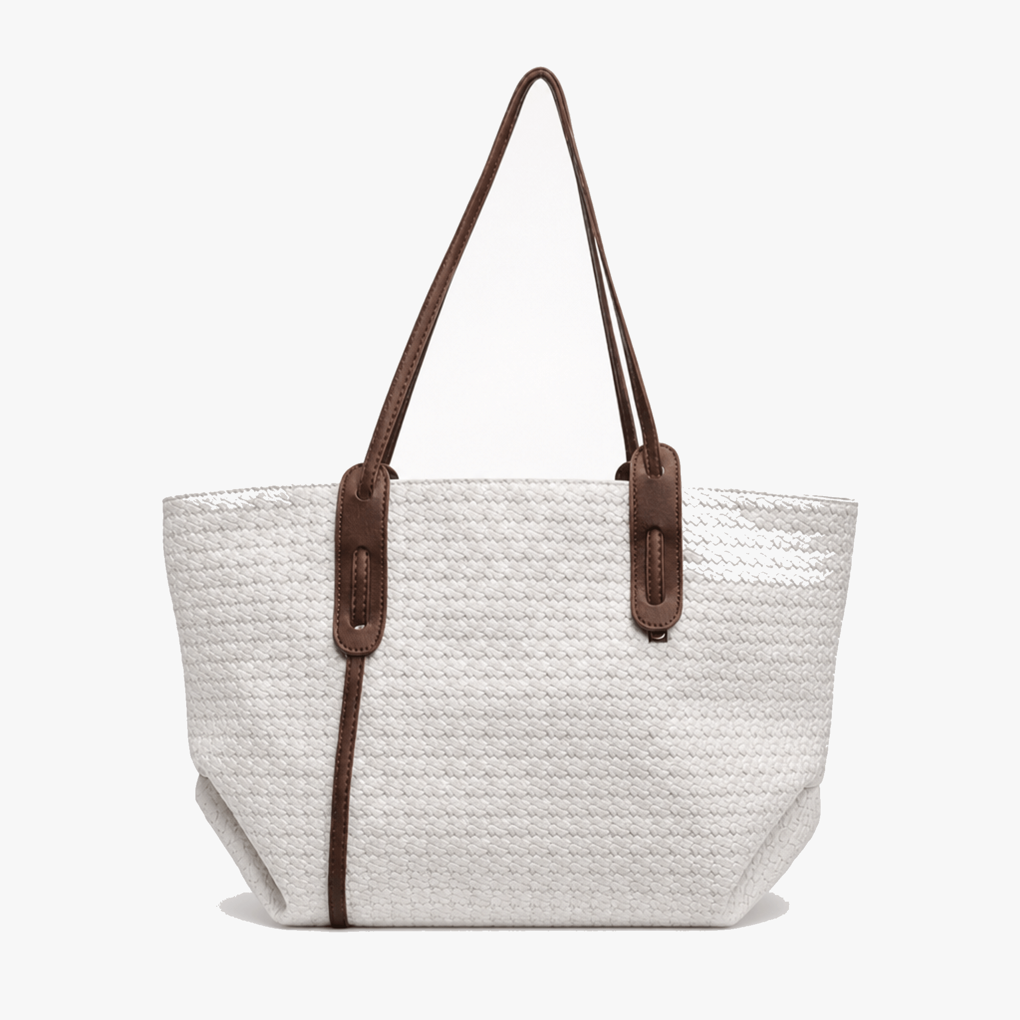 Margo & Main – Tessara white woven shoulder tote, studio view on a light background