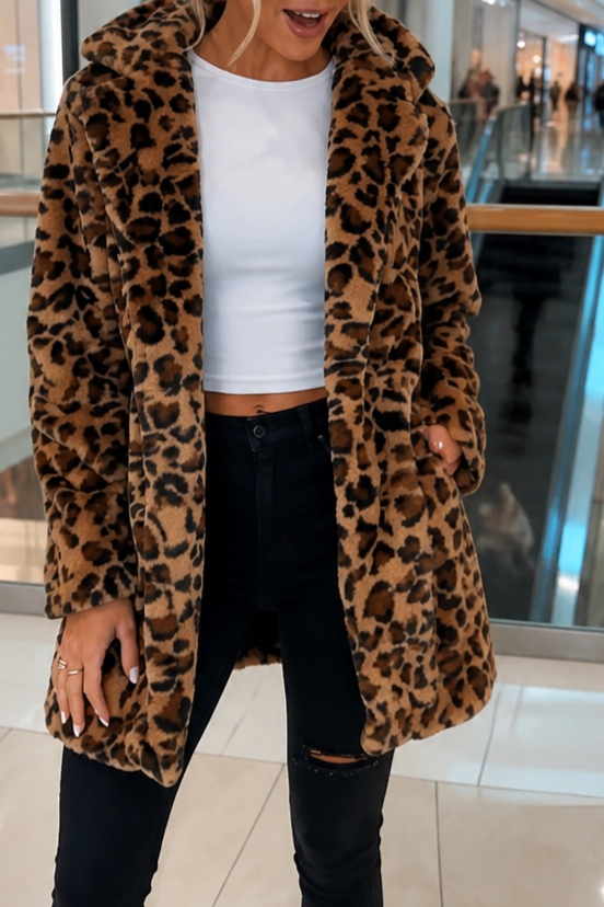 Berenice Leopard Faux Fur Longline Coat