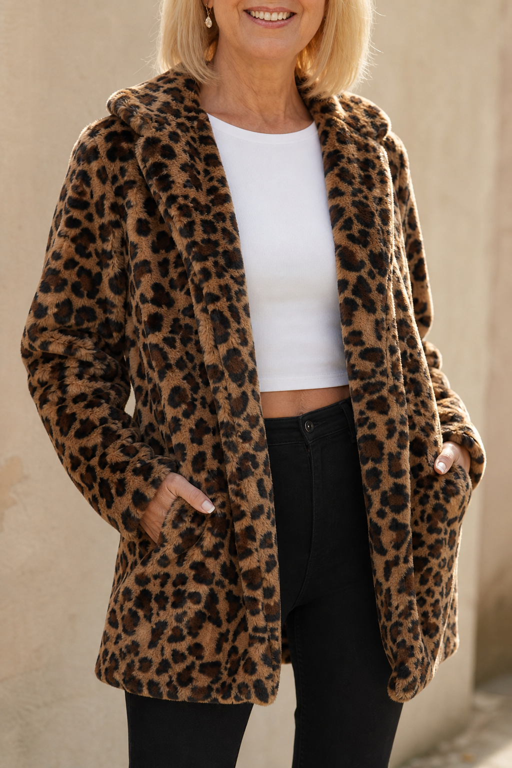 Berenice Leopard Faux Fur Longline Coat