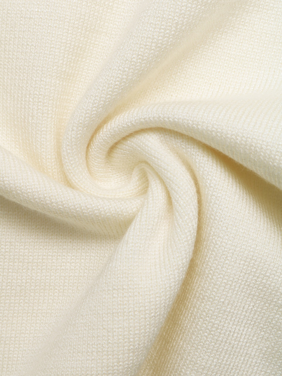Margo & Main cream ruffle trim V-neck knit sweater — close-up of the smooth fine knit fabric texture