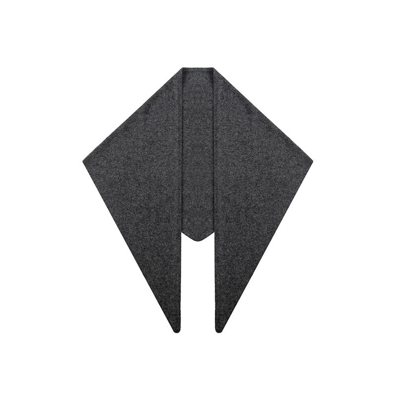 Margo & Main gray lamb wool triangle scarf — flat lay of the heathered triangle shape