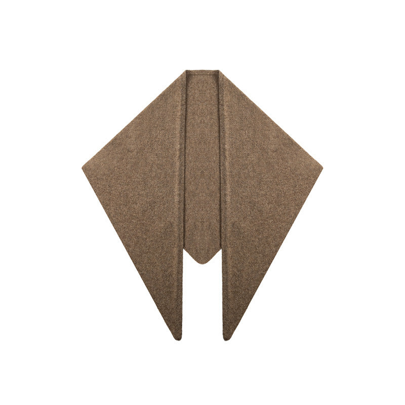 Margo & Main tan lamb wool triangle scarf — flat lay of the triangle and split tail ends